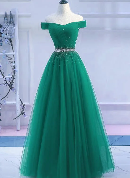 Green Tulle Off Shoulder Beaded Elegant Prom Dress , Junior Party Dress Tunics Cozy soft