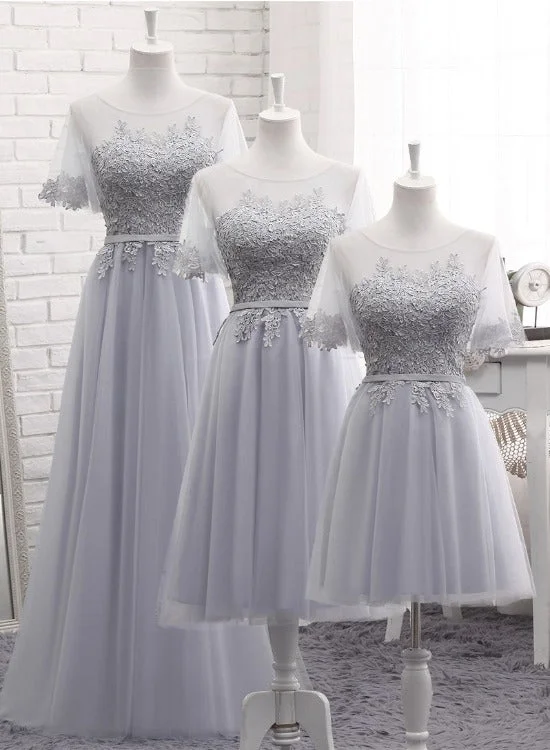 Grey Tulle with Lovely Lace Applique Wedding Party Dress, Grey Tulle A-line Prom Dress Formal Dress Tunics Travel practical