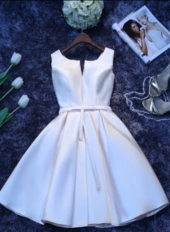 Ivory Satin Short Simple Cute Bridesmaid Dress Party Dress, Short Graduation Dress Prom Dress Cowl Neckline Elegant