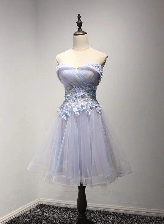 Light Blue Sweetheart Tulle Party Dress , Short Formal Dress Tunics Yoga stretchy