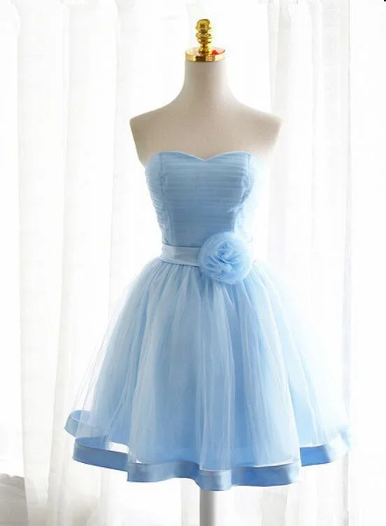 Light Blue Tulle Sweetheart with Bow Cute Party Dress, Blue Short Homecoming Dress Prom Dress Tunics Chic fashionable