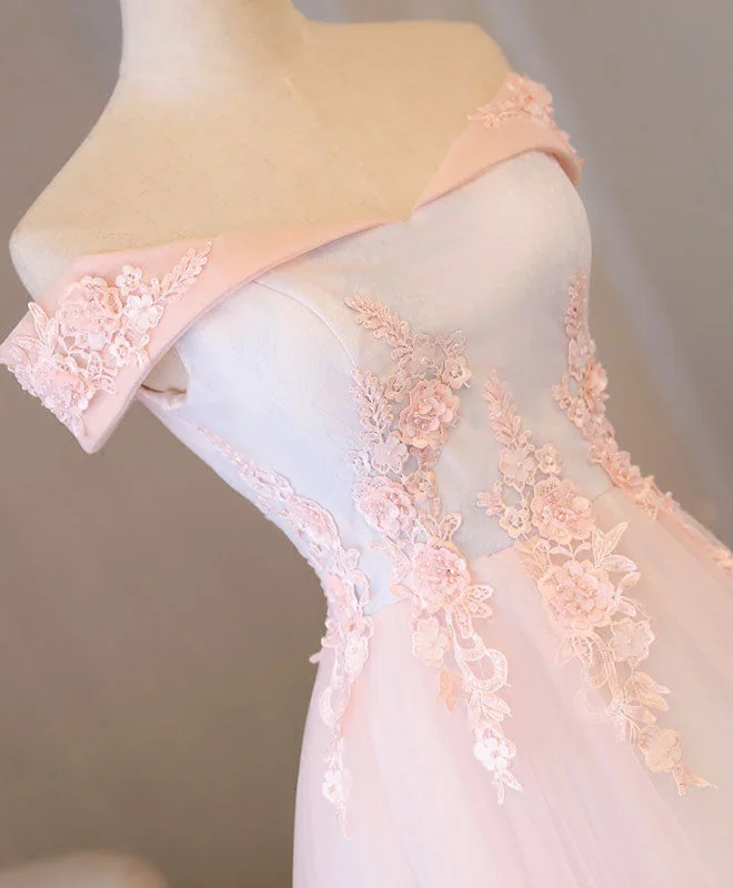 Light Pink Lace Off Shoulder Long Prom Dress, Pink Evening Dress Halter Neckline Beach