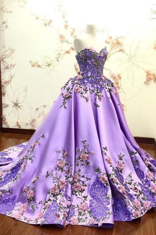 Lilac Ball Gown Sweetheart Prom Gorgeous Party Dress with Lace Appliques Tunics Review highly