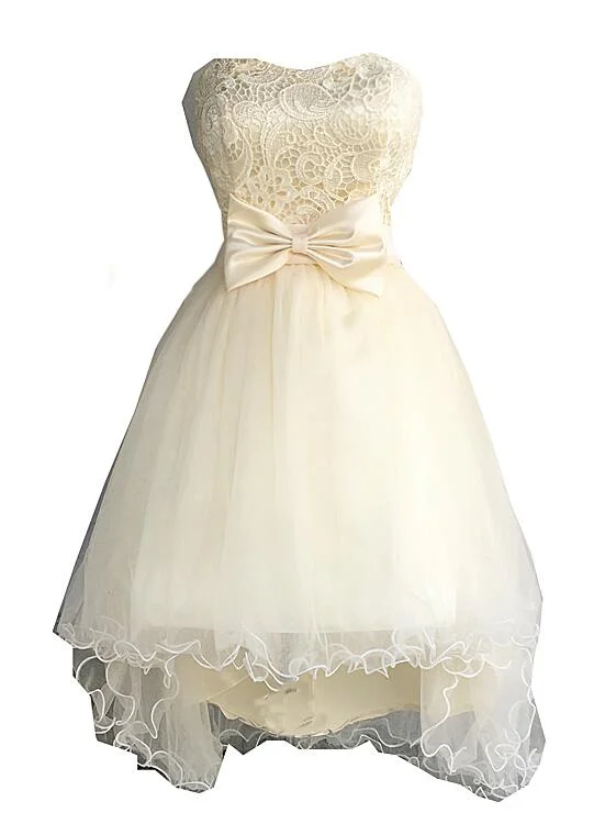 Lovely Champagne Sweetheart High Low Tulle and Lace Party Dress, Teen Cute Party Dress Tunics Chic fashionable