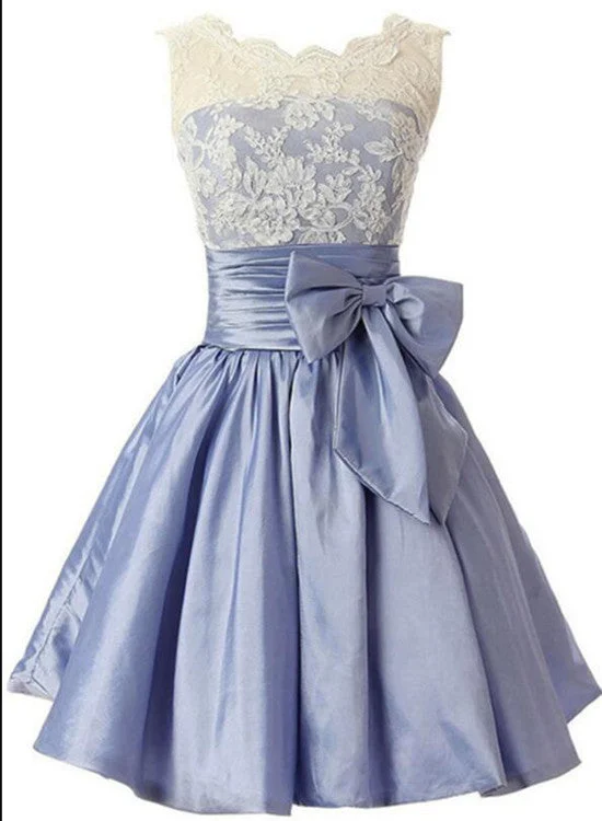 Lovely Light Blue Taffeta with Lace Applique Wedding Party Dress, Blue Bridesmaid Dress Tunics Versatile stylish