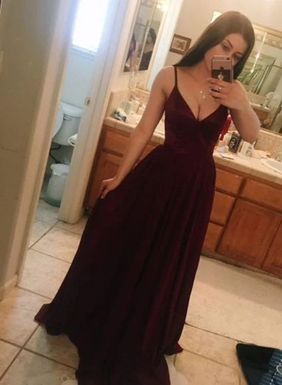 Lovely Maroon V-neckline Long Party Dress, Pretty Prom Dress, Charming Gown Tunics Trendy modern