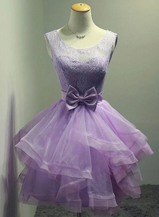 Lovely Organza and Lace Purple Layers Short Homecoming Dress, Lavender Party Dresses Chiffon Maxi Beach