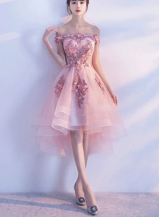 Lovely Pink High Low Party Dress, Tulle Prom Dresses, Homecoming Dress Tunics Chic elegant