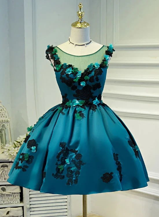 Lovely Satin Knee Length Ball Gown Party Dress with Flower Lace, Short Prom Dress Tunics Fall fleece Lovely Satin Knee Length Ball Gown Party Dress with Flower Lace, Short Prom Dress Tunics Fall fleece