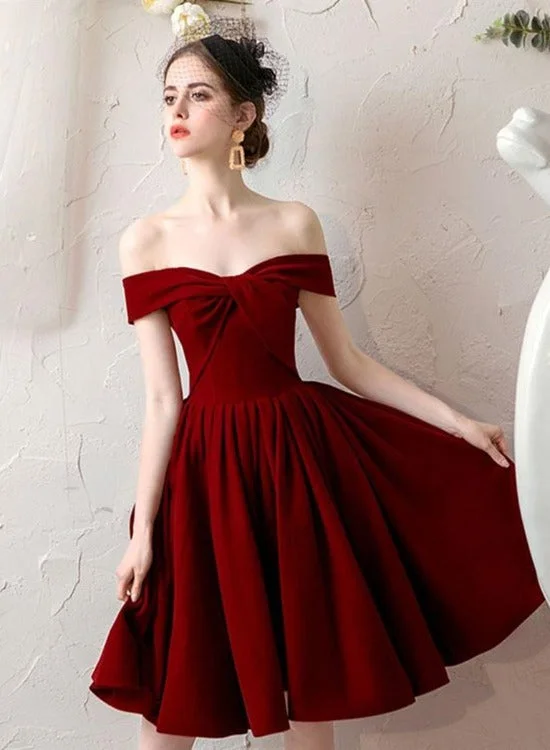 Lovely Sweetheart Wine Red Velvet Short Party Dress, Dark Red Velvet Prom Dress Homecoming Dress Tunics Recommended stylist