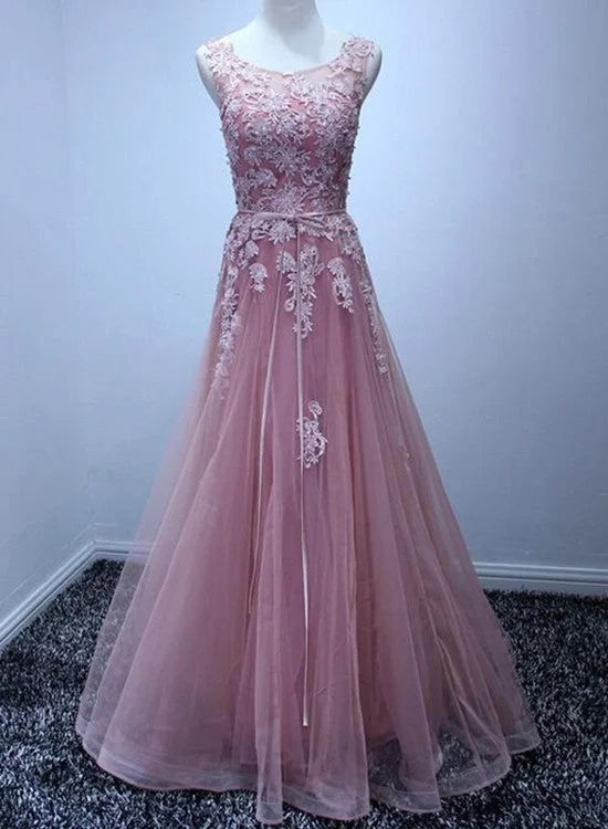 Pink Beautiful A-ling Floor Length Party Dress, Charming Pink Bridesmaid Dresses Boatneck Modish Everyday