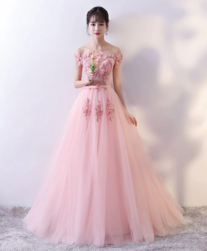 Pink Tulle Lace Long Prom Dress, Lace Evening Dress Tunics Exclusive limited