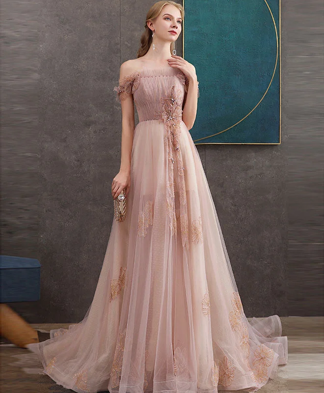 Pink Tulle Lace Long Prom Dress Pink Lace Evening Dress Tunics Wedding white