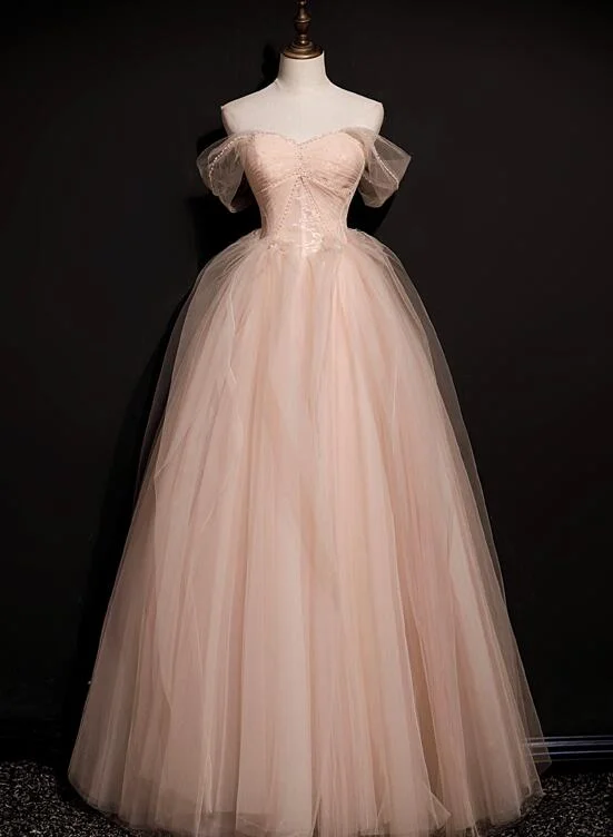 Pink Tulle Princess Beaded and Lace Long Formal Dress, Pink Party Dress Evening Dress Tunics Silk luxurious