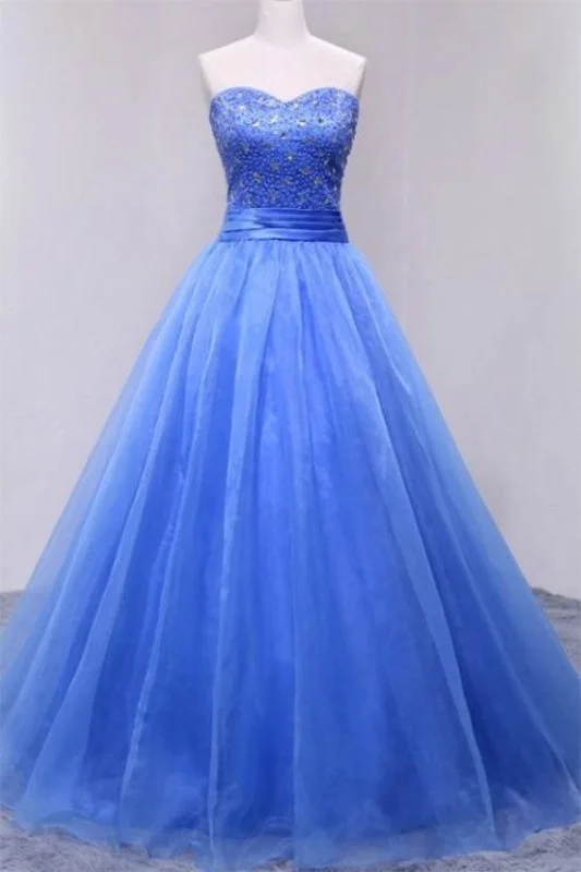 Puffy Sweetheart Organza Floor Length Prom with Beading Strapless Evening Dress Tunics Top Casual