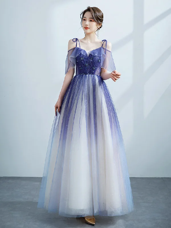Purple Tulle Gradient Straps Beaded Long Party Dress, New Style A-line Tulle Prom Dress Tunics Modern contemporary Purple Tulle Gradient Straps Beaded Long Party Dress, New Style A-line Tulle Prom Dress Tunics Modern contemporary