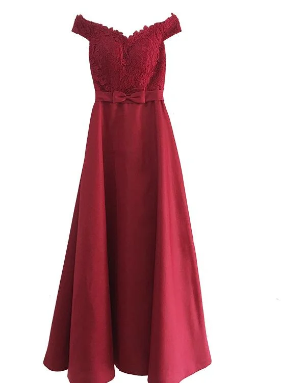 Red and Lace Satin Party Dress, Beautiful Prom Dresses Tunics Fleece cozy