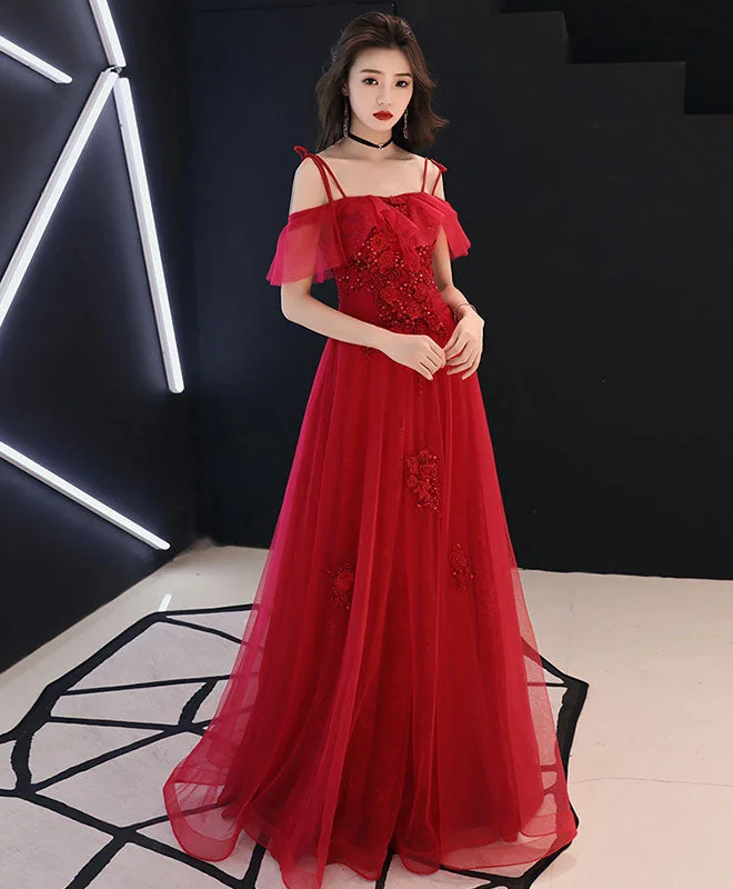 Red Tulle Lace Long Prom Dress Red Lace Formal Party Dress Tunics Handmade artisanal