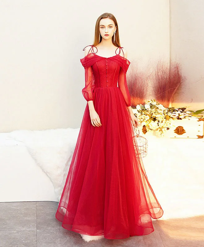 Red Tulle Long Prom Dress, Tulle Red Evening Dress Tunics Canvas sturdy