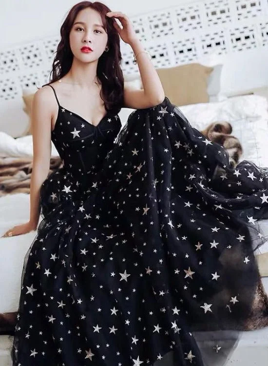 Sexy Black Sweetheart Tulle Long Party Dress, Chic Black Evening Dress Prom Dress Tunics Bridal satin