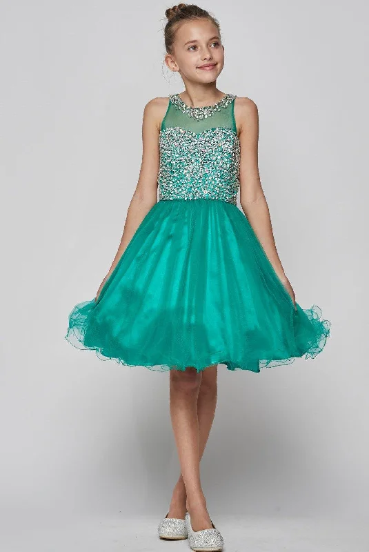 Short Beaded and Tulle Party Dress Flower Girl A-Line Day Work