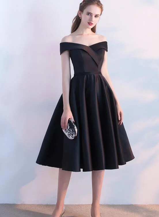 Simple Black Satin Short Sweetheart Party Dress, Black Homecoming Bridesmaid Dress Tunics Denim casual