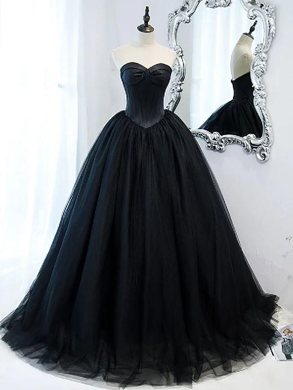 Simple Black Sweetheart Neck Tulle Long Prom Dress, Black Evening Dresses Tunics Seasonal trendy