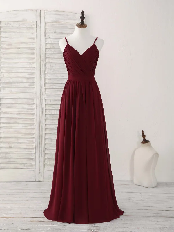 Simple Burgundy Chiffon Long Prom Dress, Burgundy Evening Dress Tunics Summer linen