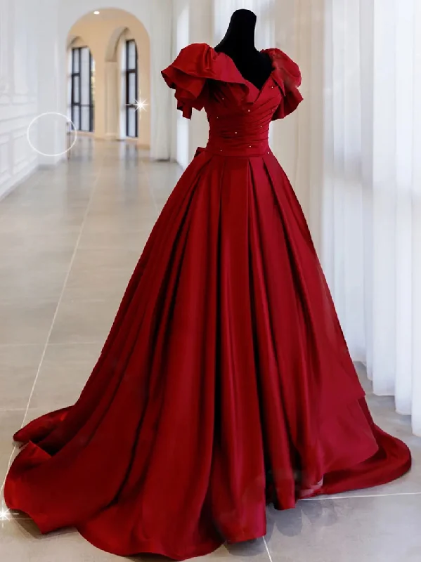 Simple Burgundy Satin Long Prom Dress Burgundy Long Evening Dress Tunics Long Elegant