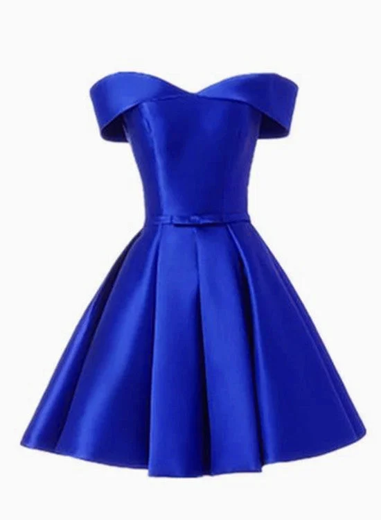 Simple Satin Off Shoulder Short Party Dress, Blue Homecoming Dress Prom Dress Tunics Designer luxury Simple Satin Off Shoulder Short Party Dress, Blue Homecoming Dress Prom Dress Tunics Designer luxury