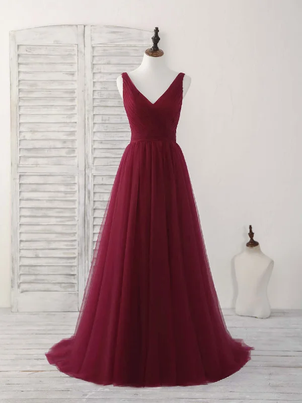 Simple V Neck Burgundy Tulle Long Prom Dress Burgundy Evening Dress Peplum Ruffle Cocktail Simple V Neck Burgundy Tulle Long Prom Dress Burgundy Evening Dress Peplum Ruffle Cocktail