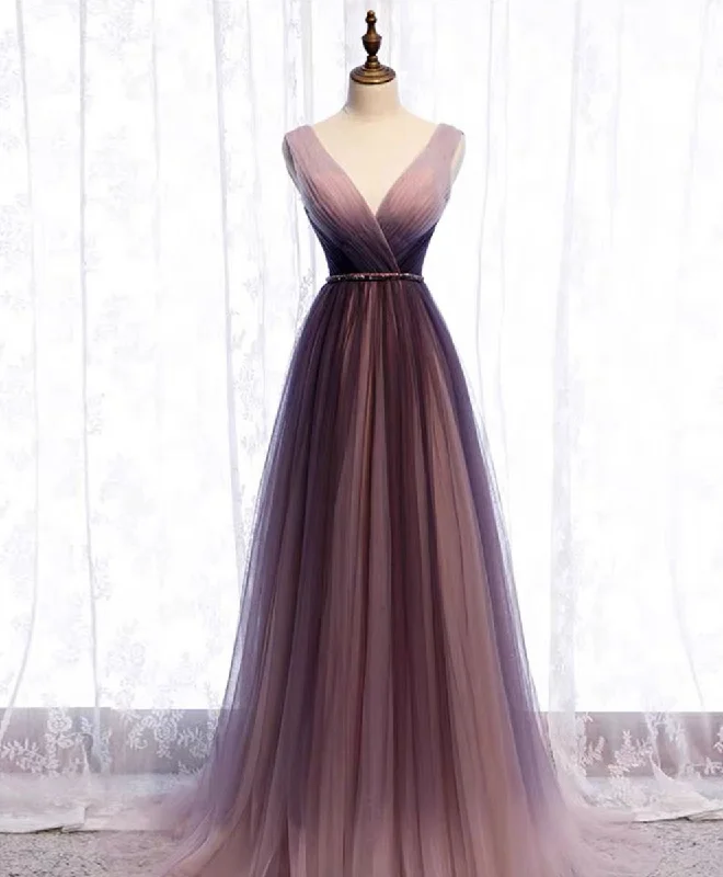 Simple V Neck Tulle Long Prom Dress Tulle Evening Dress Tunics Favorite customer