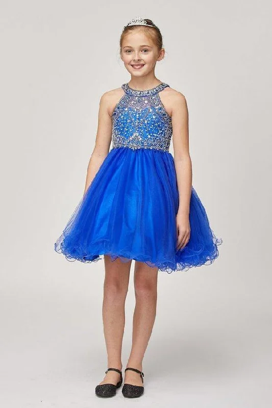 Sleeveless Embellished Short Party Dress Flower Girl Peplum Ruffle Cocktail