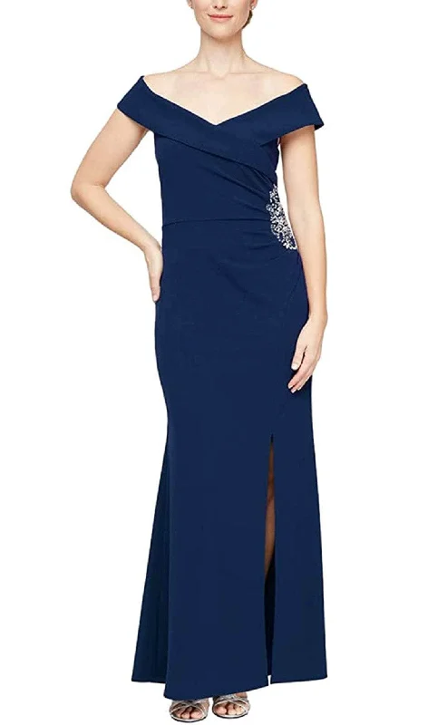 SLNY 9137212 - V-Neck Beaded Appliqued Evening Dress Tunics Prom sequined