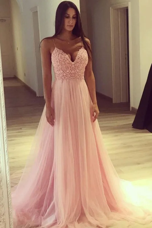 Spaghetti Strap Long Prom Dress Sexy Sleeveless Tulle Evening Dresses Tunics Sophisticated sleek