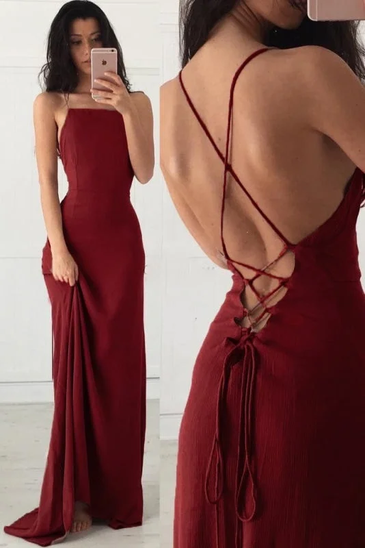 Spaghetti Straps Burgundy Sleeveless Formal Gown Cheap Long Evening Dresses Tunics Running lightweight