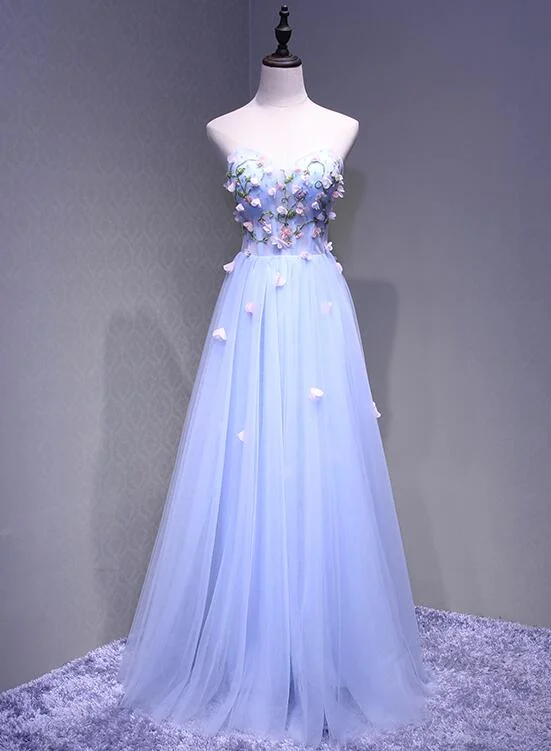 Sweetheart Light Blue Flowers Floor Length Party Dress, Charming Formal Gown Tunics Stylish modern