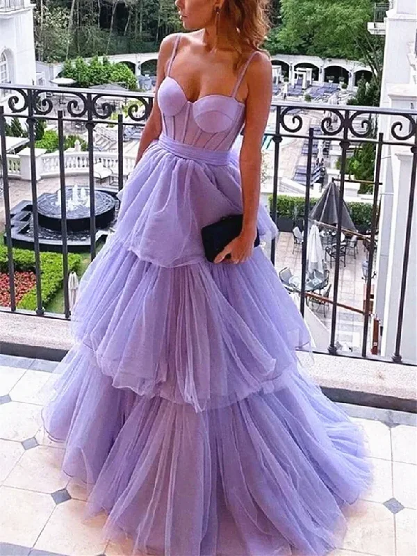 Sweetheart Neck Purple Layered Long Prom Dresses, Sweetheart Neck Purple Layered  Tulle Long Formal Evening Dresses Tunics Winter warm