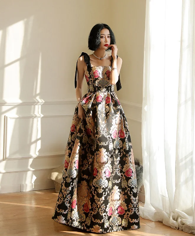 Unique Satin Long Prom Dress, Flowers Satin Long Evening Dress Tunics Chinos classic
