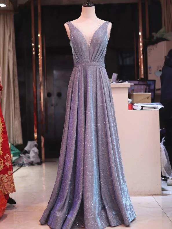 V-neckline Charming Floor Length Party Gown, Long Wedding Party Dresses Tunics Top Casual