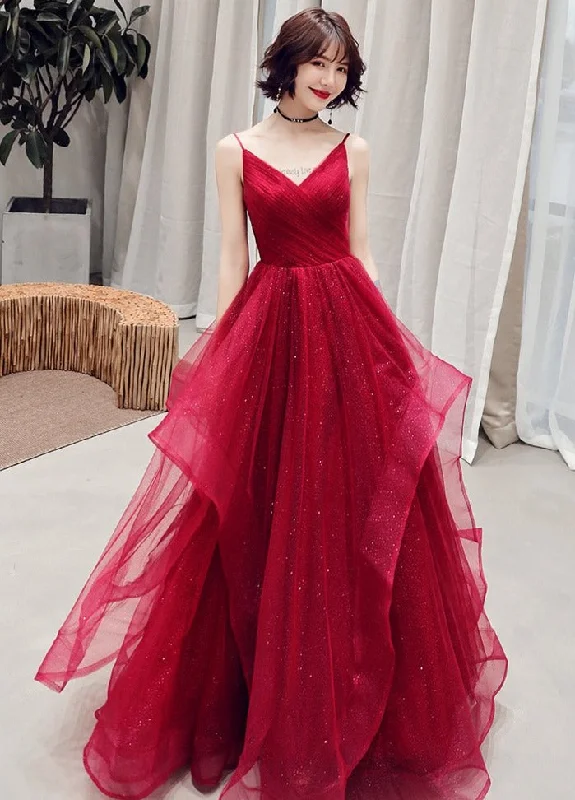 Wine Red A-line Tulle Long New Styles Layers Party Dress Formal Dress, Dark Red Prom Dress Tunics Fashionable trendy