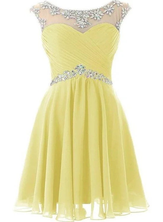 Yellow Chiffon Beaded Party Dress, Short Party Dress, Homecoming Dress Tunics New arrival