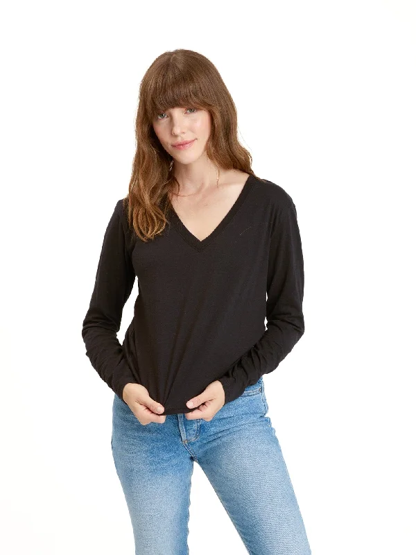 Ada Triblend Long Sleeve V-Neck Tee Spandex Blend Rayon Blend Denim Blend
