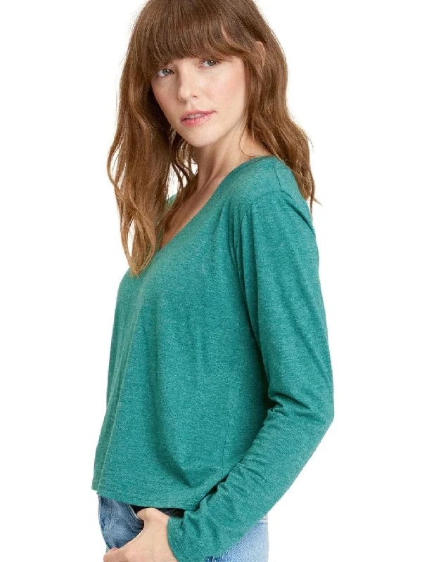 Ada Triblend Long Sleeve V-Neck Tee Mesh Blend Leather Blend Suede Blend