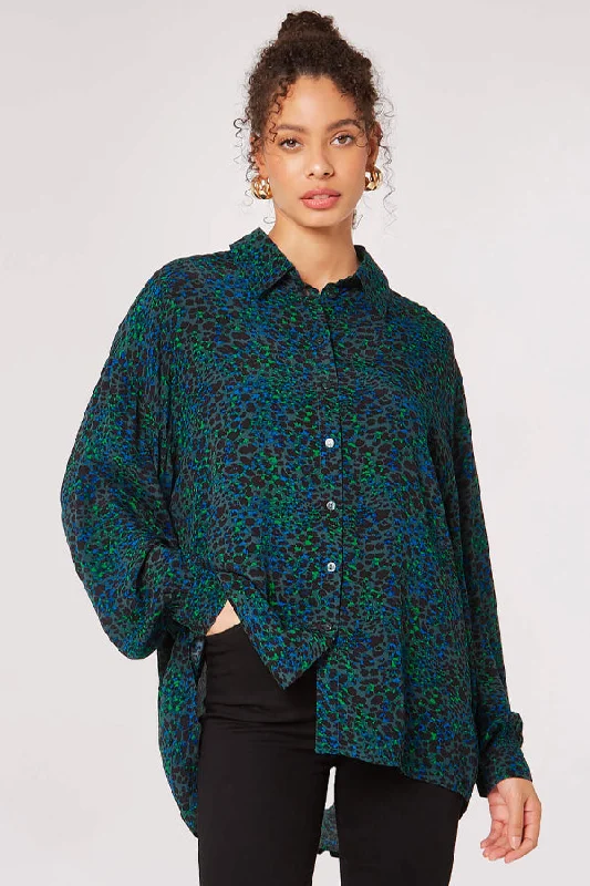 Apricot Animal Print Oversized Sleeve Shirt Houndstooth Herringbone Solid