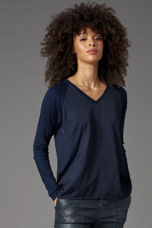 Baseball V-neck Hybrid Tee (Nightwatch) Denim Fabric Leather Fabric Suede Fabric