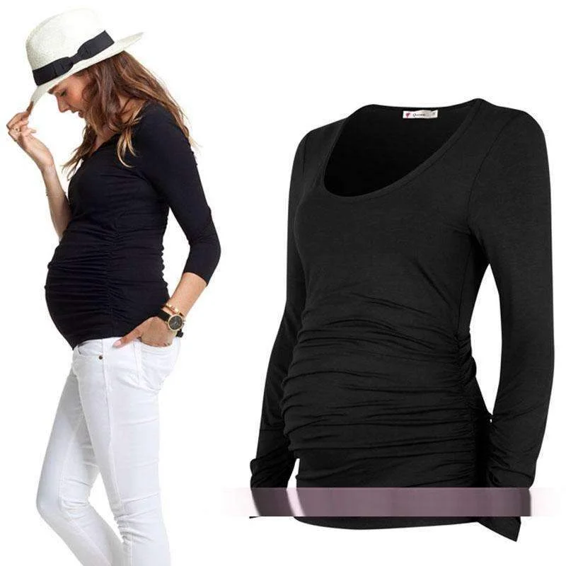Basic Maternity Long Sleeved T Shirt Top V-Neck T-Shirt Long Sleeve Cotton