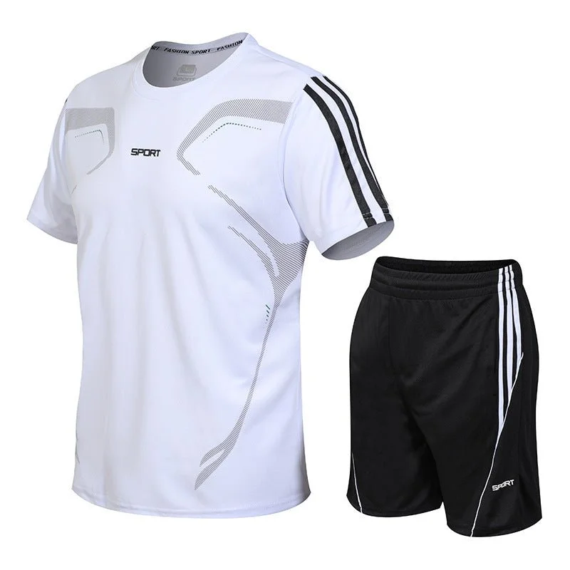 Men's Breathable Activewear Set - Moisture-Wicking T-Shirt & Quick-Dry Shorts Ribbed Striped Patterned Men's Breathable Activewear Set - Moisture-Wicking T-Shirt & Quick-Dry Shorts Ribbed Striped Patterned