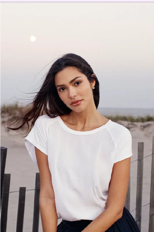 Cap Sleeve Baseball Tee - White Knit Fabric Woven Fabric Fleece Fabric