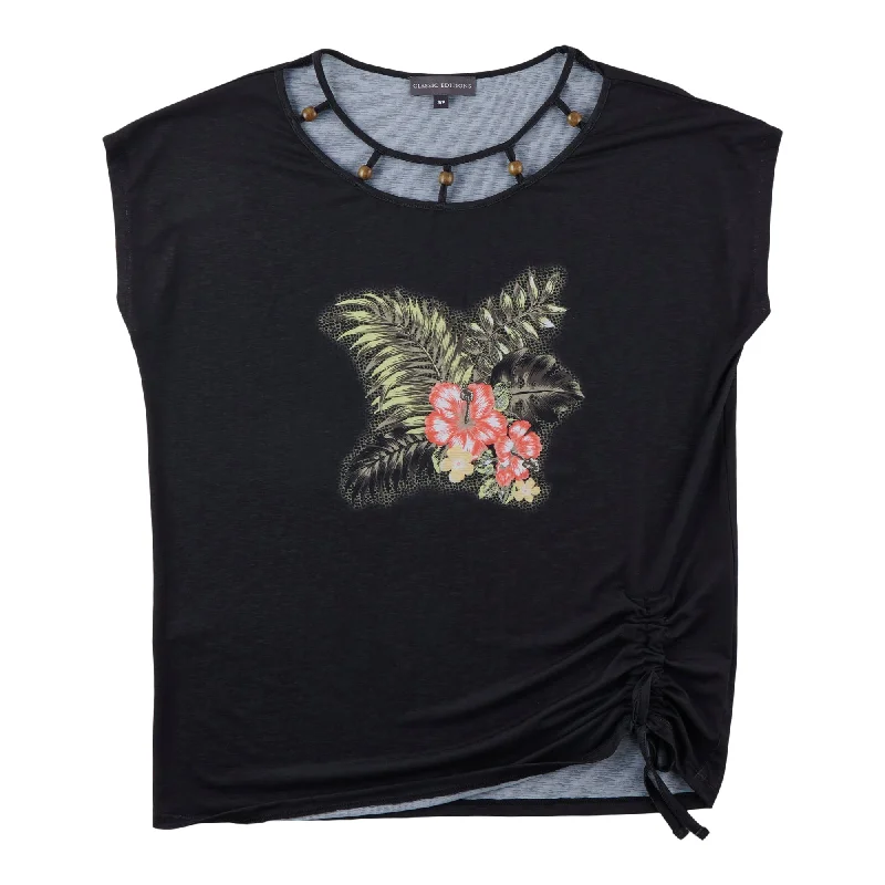 Classic Editions Women's Beaded Drop-Shoulder T-Shirt Zippered Front Buttoned Front Snap Front Classic Editions Women's Beaded Drop-Shoulder T-Shirt Zippered Front Buttoned Front Snap Front